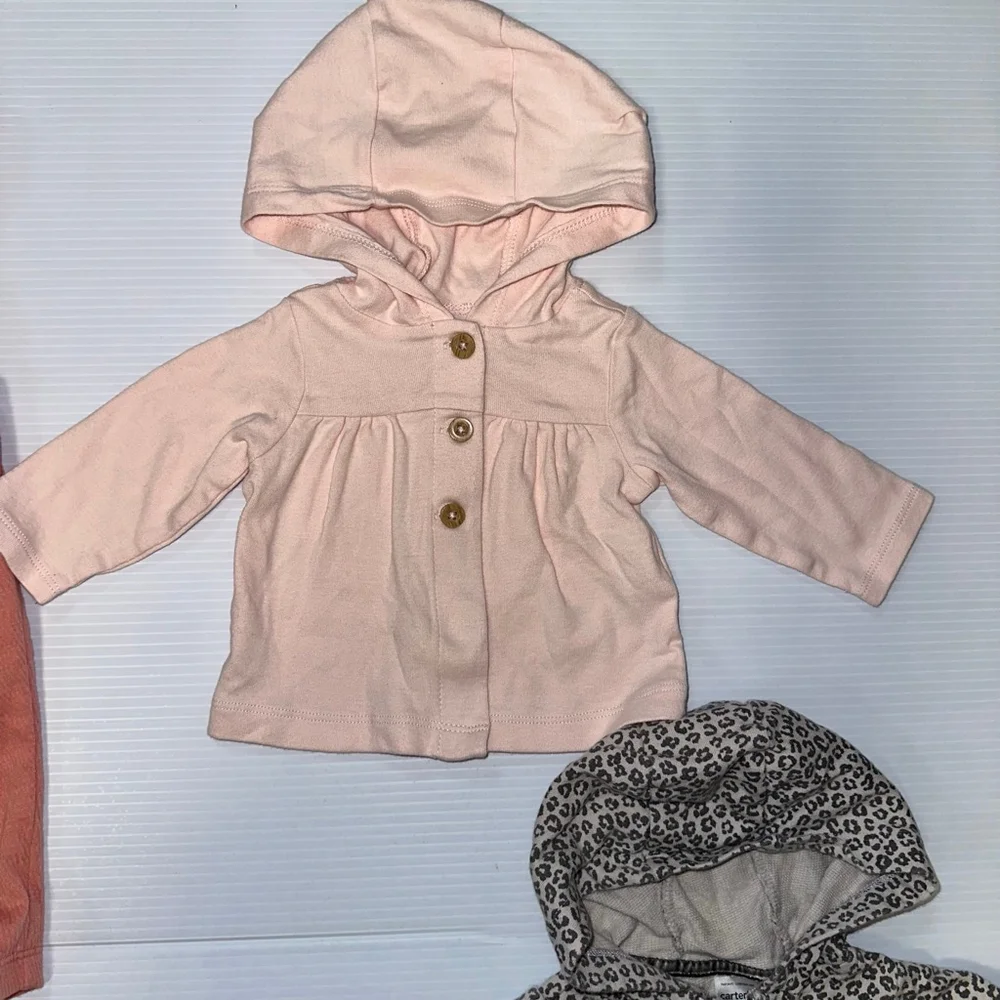 Lot of 4 Baby Girl Carter's Coral Ruffle Romper Jacket Top 3 Months Bundle